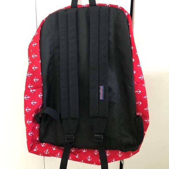 Jansport Superbreak Backpack, Smooth Sailing Red & White Anchor Ocean Style - Picture 2 of 5